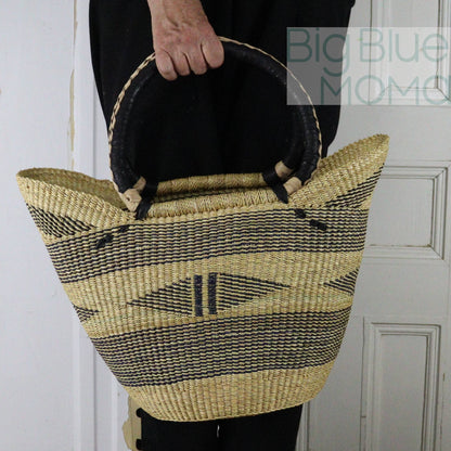 Big Blue Moma Bolga Basket - Large U Shopper - Natural Palette