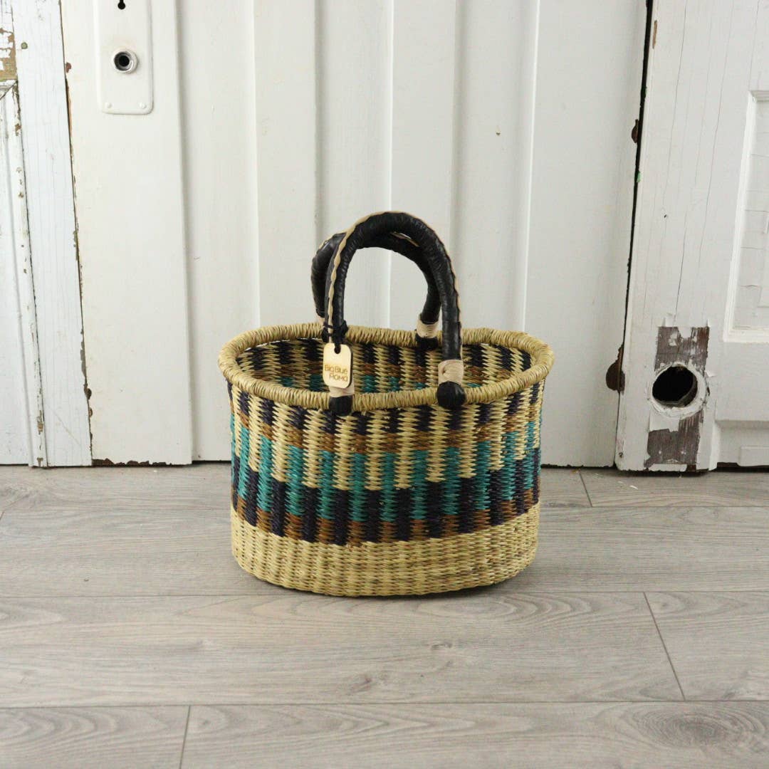 Big Blue Moma Oval Basket with Two Handles Medium - Traditional Palette