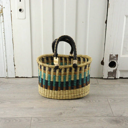 Big Blue Moma Oval Basket with Two Handles Medium - Traditional Palette