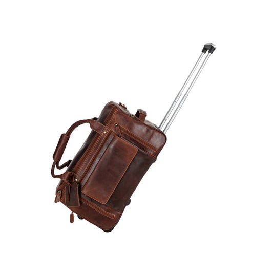 Greenwood “Pathfinder” Leather Wheeled Duffel Bag: Sandal