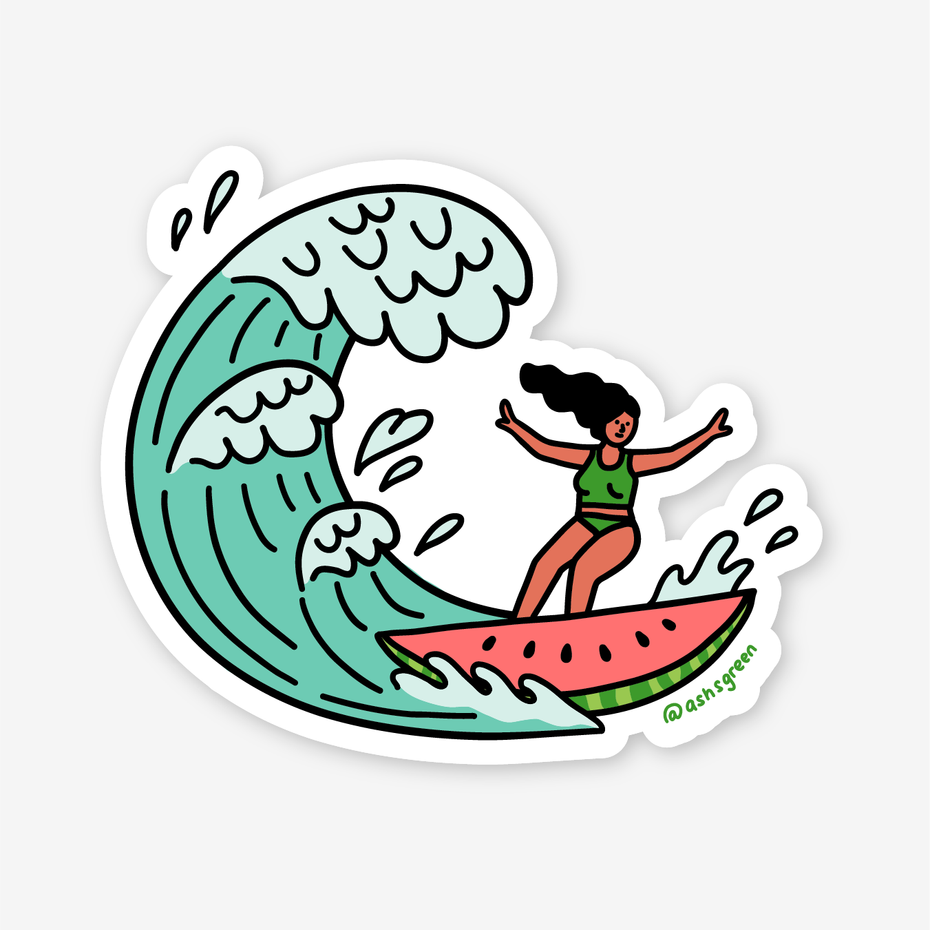 Watermelon Surfer - 3" vinyl sticker