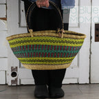 Big Blue Moma Bolga Basket - Bolga Basket - Large Special Shopper - Traditional Palette