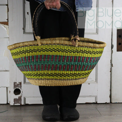 Big Blue Moma Bolga Basket - Bolga Basket - Large Special Shopper - Traditional Palette