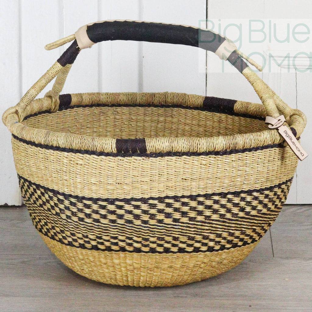 Big Blue Moma Bolga Basket - Large Round Basket - Natural Palette