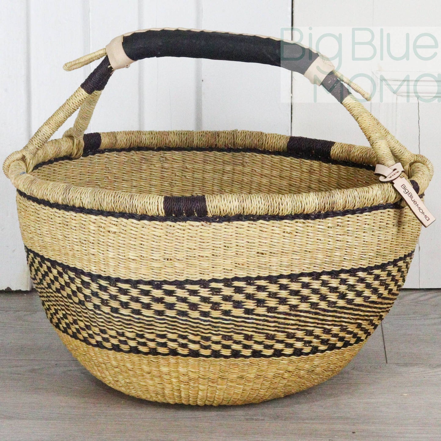 Big Blue Moma Bolga Basket - Large Round Basket - Natural Palette