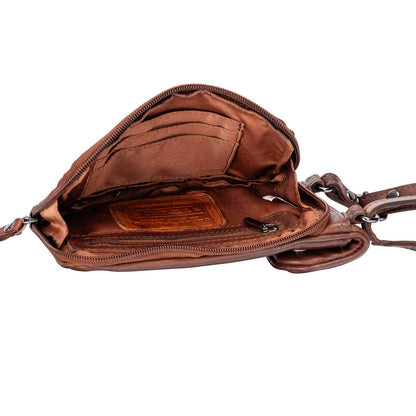 Leather Elk Phone-Shoulder Bag Brown for Women: Black