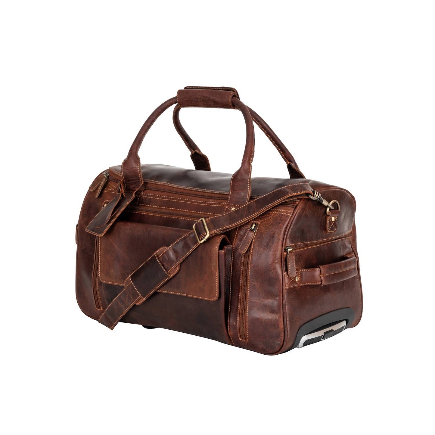 Greenwood “Pathfinder” Leather Wheeled Duffel Bag: Sandal