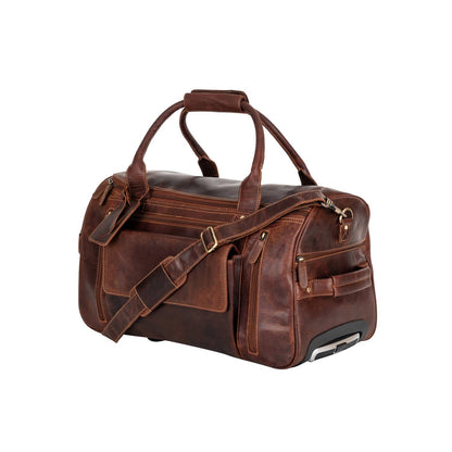 Greenwood “Pathfinder” Leather Wheeled Duffel Bag: Sandal