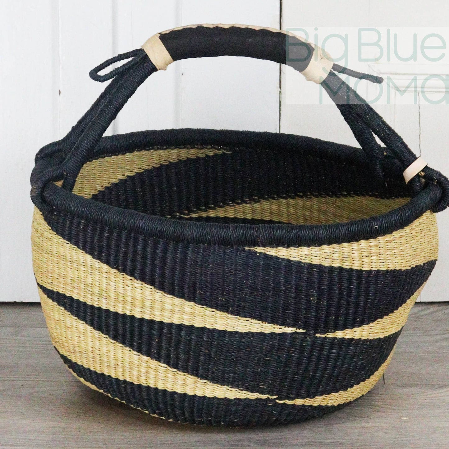 Big Blue Moma Bolga Basket - Large Round Basket - Natural Palette