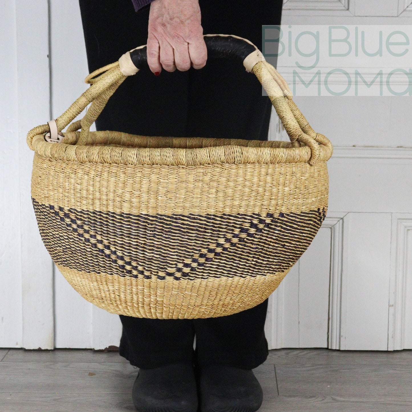 Big Blue Moma Bolga Basket - Large Round Basket - Natural Palette