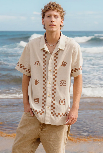 Casa Costera Calypso men's button up shirt in a linen rayon blend 