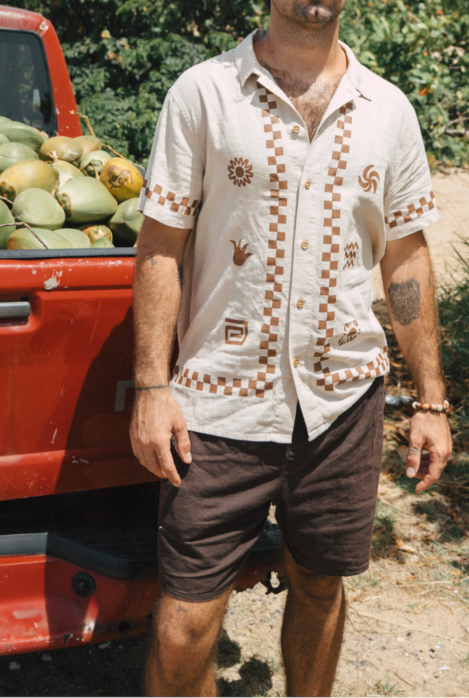 Casa Costera Casa men's linen blend drawstring shorts in Brown