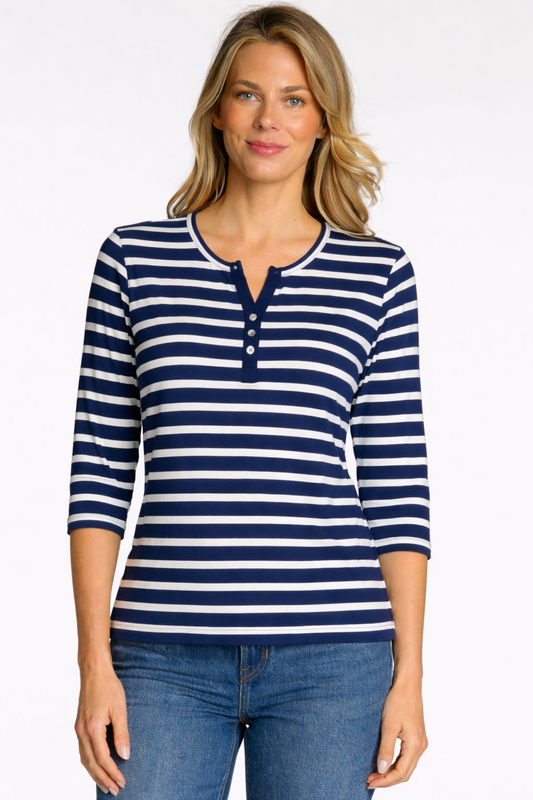 DKR & Co 3/4 Sleeve 3 Button Henley Top