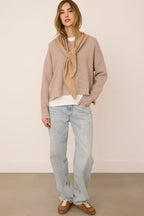Gentle Fawn Everly Scarf in Heather Latte styled with a sweater and jeans