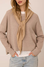 Gentle Fawn Everly Scarf in Heather Latte showing the front knot