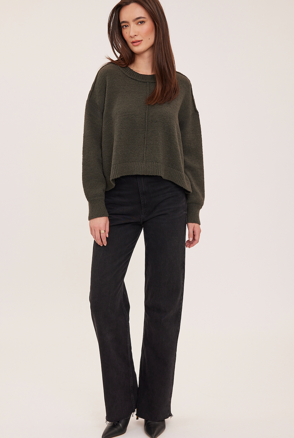Gentle Fawn Anouk women's bouclé crew neck sweater in Olive