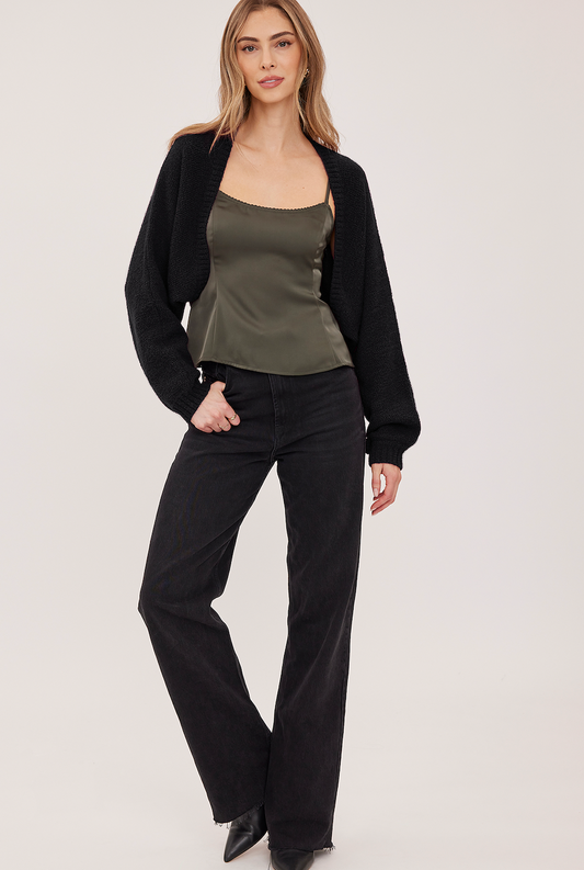 Gentle Fawn Gwendolyn women's black cropped shrug cardigan with open front