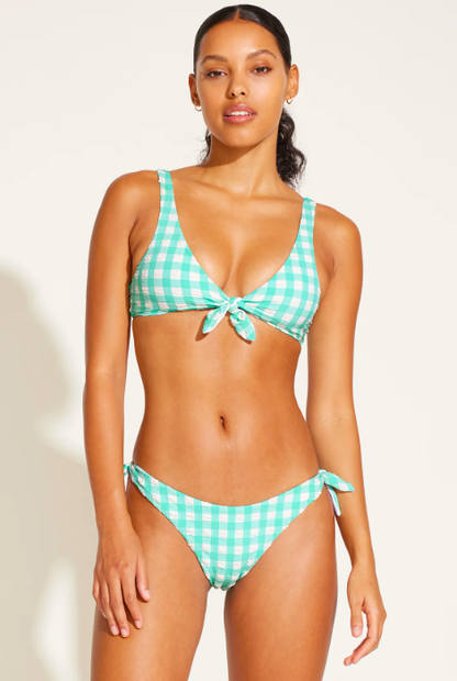 VITAMIN A LOU TIE SIDE SEAFOAM PUCKER GINGHAM