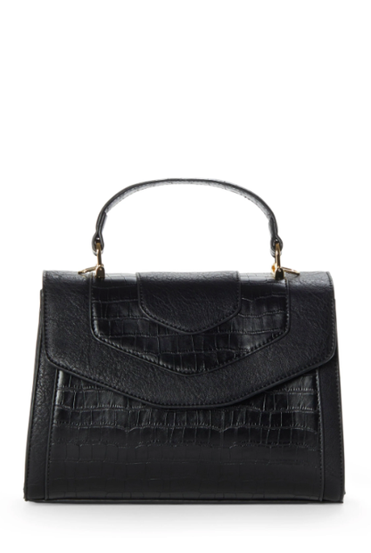 JEANE & JAX KENNEDY CROCO TRIM SATCHEL BLACK