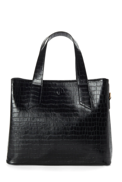 JEANE & JAX ARIANA CROCO SHOULDER BAG TOTE BLACK