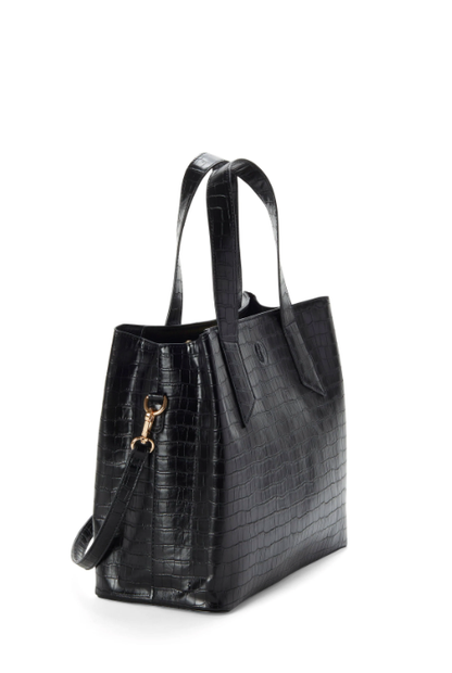 JEANE & JAX ARIANA CROCO SHOULDER BAG TOTE BLACK