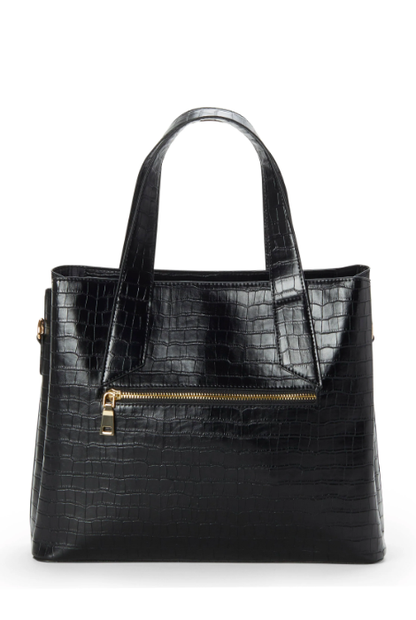 JEANE & JAX ARIANA CROCO SHOULDER BAG TOTE BLACK