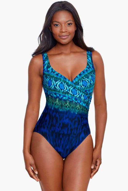 MIRACLESUIT ALHAMBRA IT'S A WRAP ONE PIECE SWIMSUIT BLUE MULTI