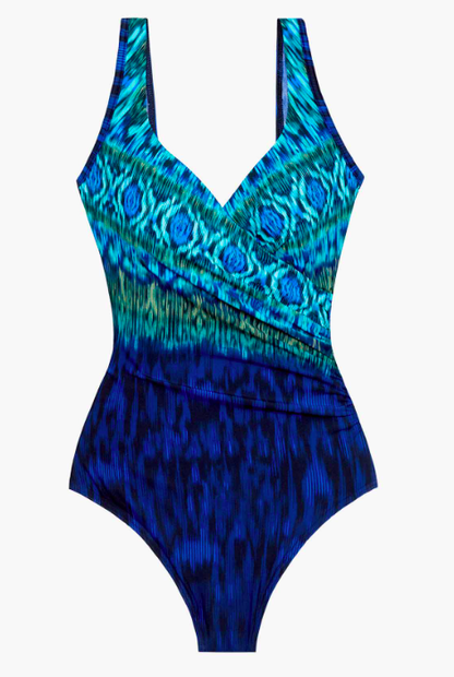 MIRACLESUIT ALHAMBRA IT'S A WRAP ONE PIECE SWIMSUIT BLUE MULTI