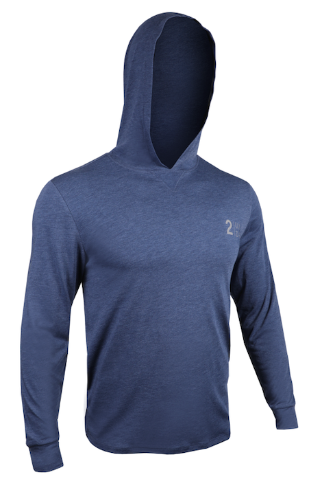 2UNDR All Day Branded Hooded Long Sleeve Tee Heather Navy, men's shirt product photograph