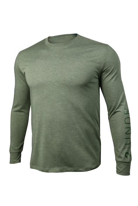 2UNDR All Day Branded Long Sleeve Crew Heather Green, men's shirt product photograph