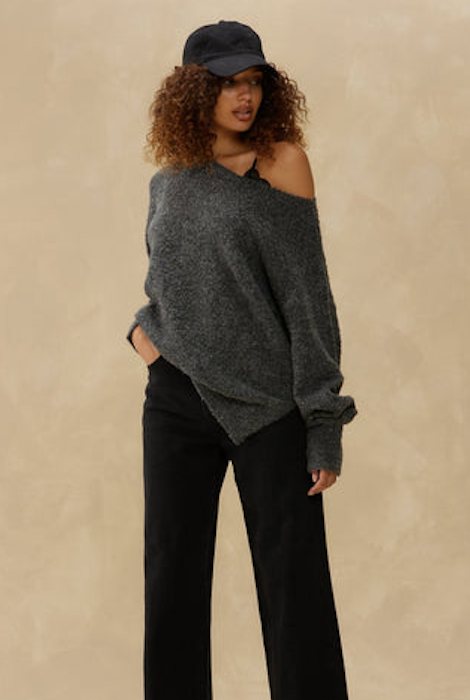 KUWALLA TEE BOUCLE BOATNECK SWEATER - CHARCOAL