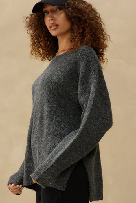 KUWALLA TEE BOUCLE BOATNECK SWEATER - CHARCOAL