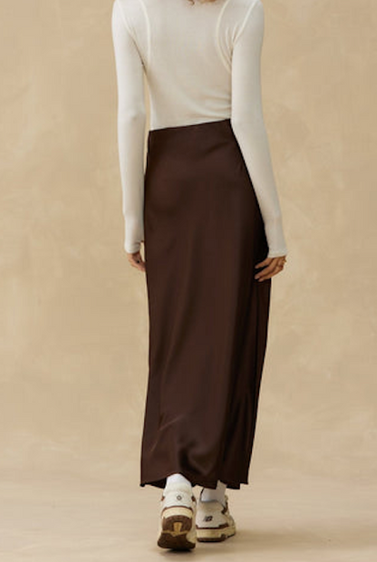 Kuwalla Tee Bias Cut Satin Slip Skirt - Truffle Brown