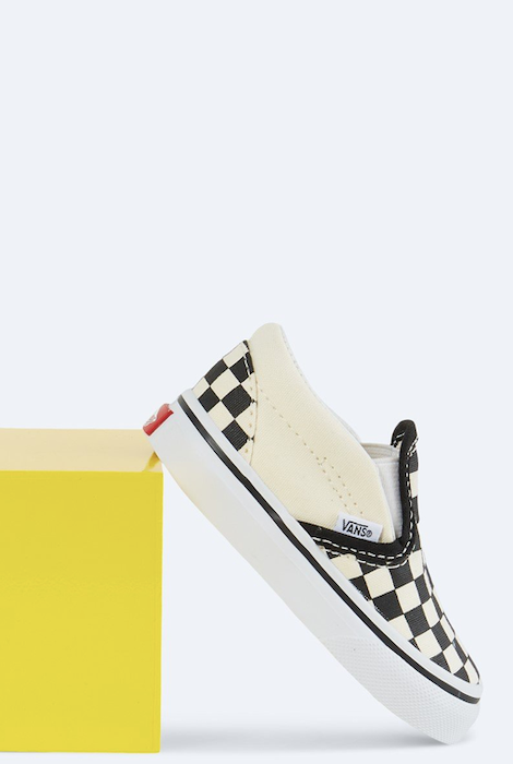 VANS TODDLER CLASSIC SLIP-ON BLACK & WHITE CHECKERBOARD/WHITE