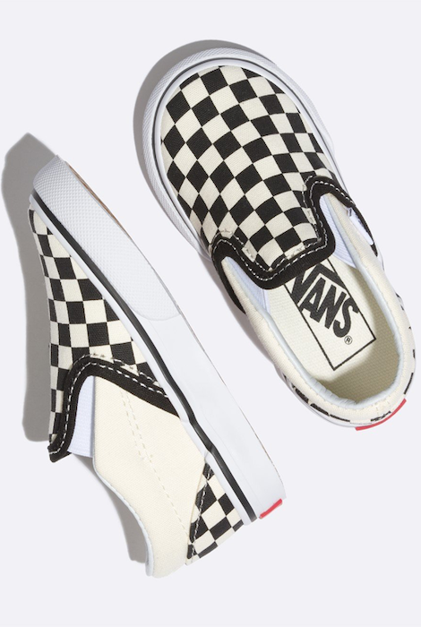 VANS TODDLER CLASSIC SLIP-ON BLACK & WHITE CHECKERBOARD/WHITE