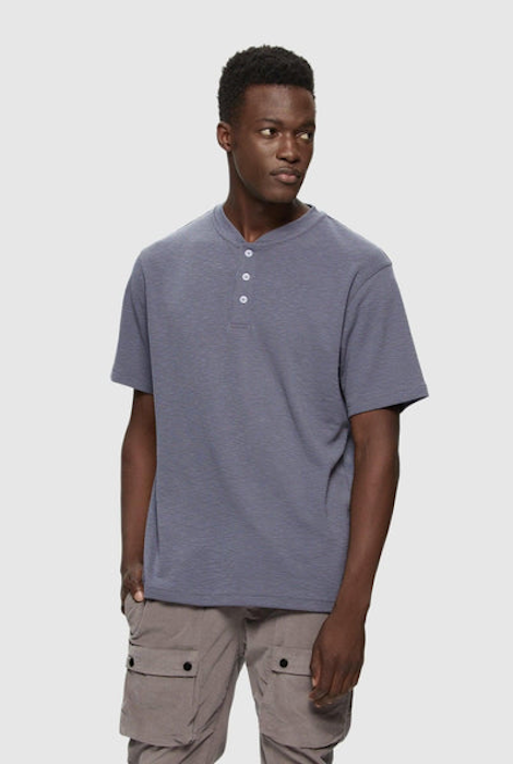 KUWALLA TEE SLUB SS HENLEY - CHARCOAL