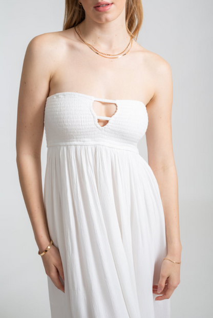 KOY RESORT MIAMI SMOCKED BANDEAU DRESS - WHITE