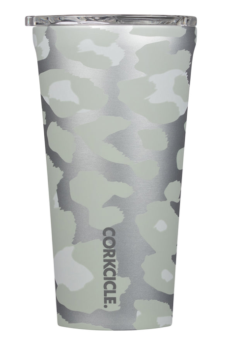 VASO CORKCICLE DE 16 OZ CON LEOPARDO DE NIEVE