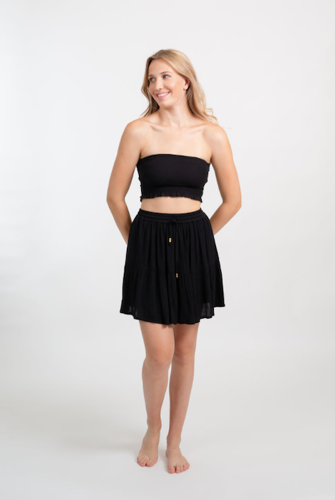 Koy Resort Miami Smocked Bandeau Top Black