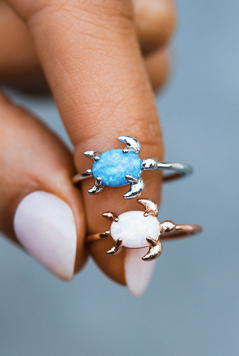 Pura Vida Opal Sea Turtle Ring Silver