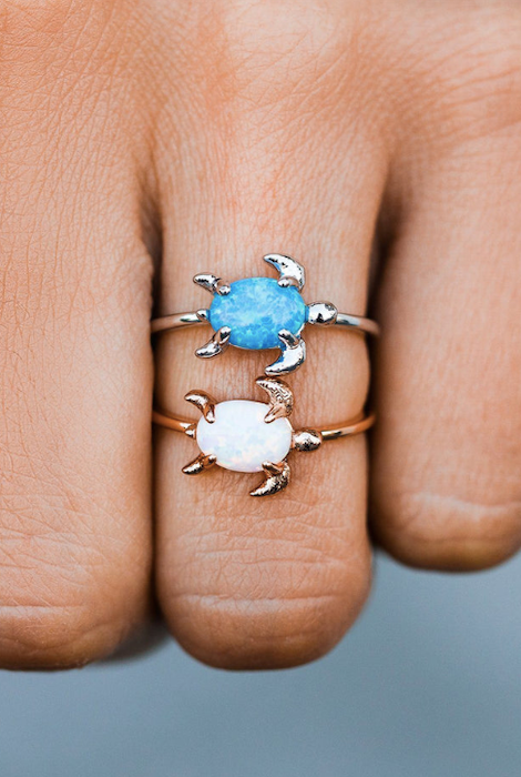 Pura Vida Opal Sea Turtle Ring Silver