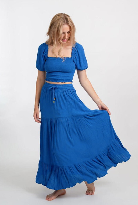 KOY RESORT MIAMI TIERED LONG SKIRT - COBALT