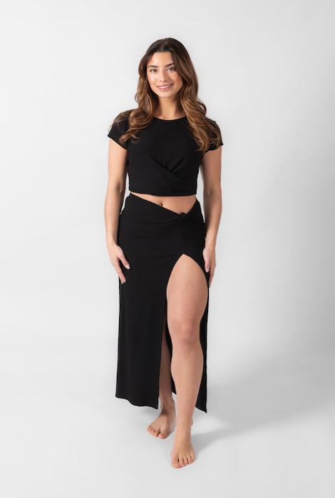 KOY RESORT LAGUNA RIB TWISTED CROP TOP - BLACK