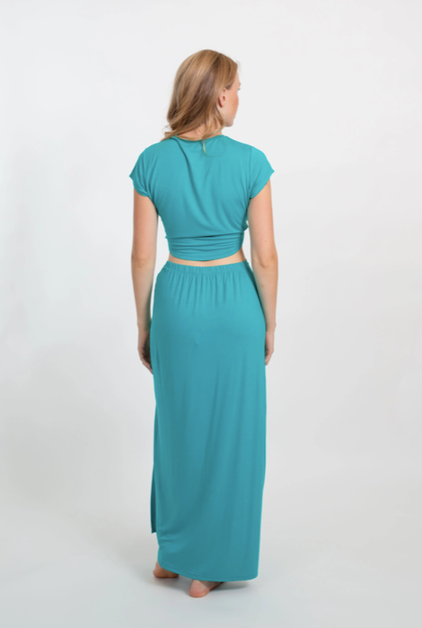 KOY RESORT LAGUNA MAXI SKIRT W/KNOT- AQUAMARINE