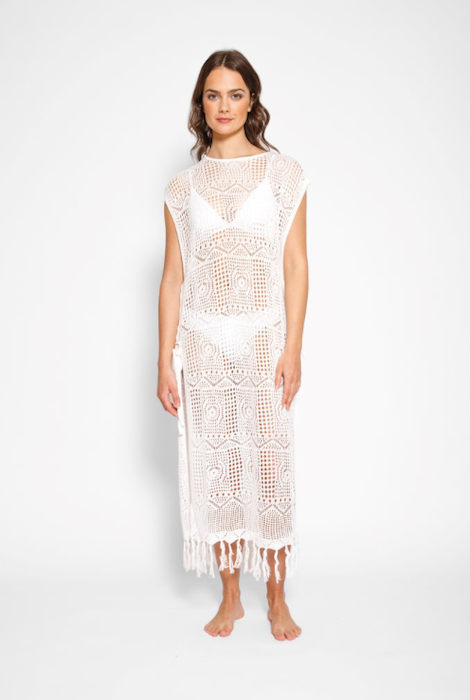 Koy Resort Santorini Fringe Long Cover-Up Cream