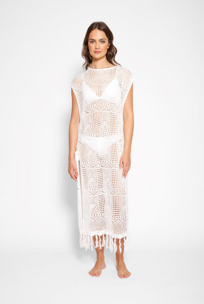 Koy Resort Santorini Fringe Long Cover-Up Cream