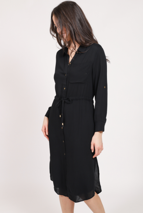 KOY RESORT MIAMI SHIRT DRESS W/TIE - BLACK