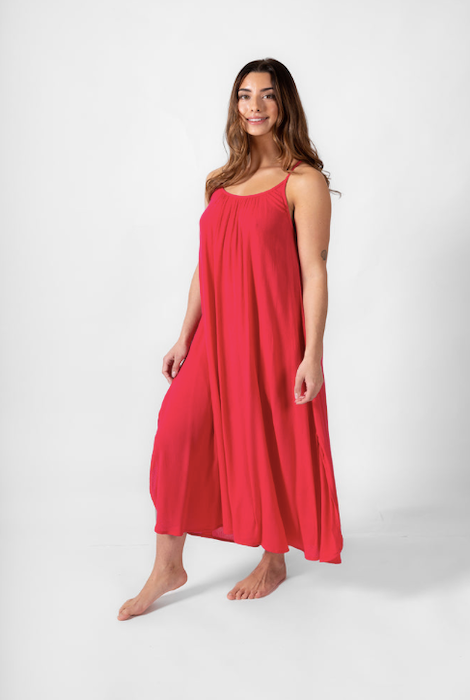 KOY RESORT MIAMI MIDI SIDE SLIT DRESS - RASPBERRY