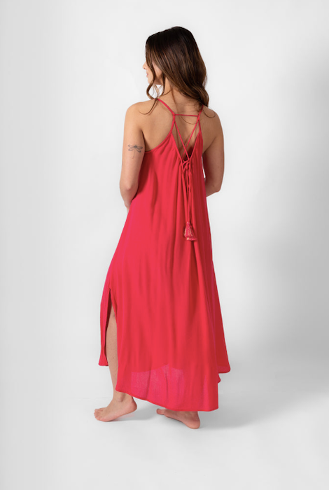 KOY RESORT MIAMI MIDI SIDE SLIT DRESS - RASPBERRY