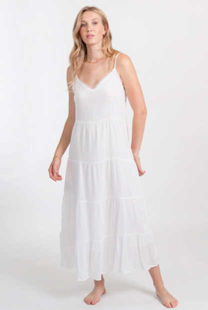 KOY RESORT MIAMI MIDI TIER DRESS WHITE